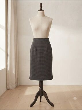 VINTAGE Windsmoor Checked Midi Pencil Skirt - Navy/White